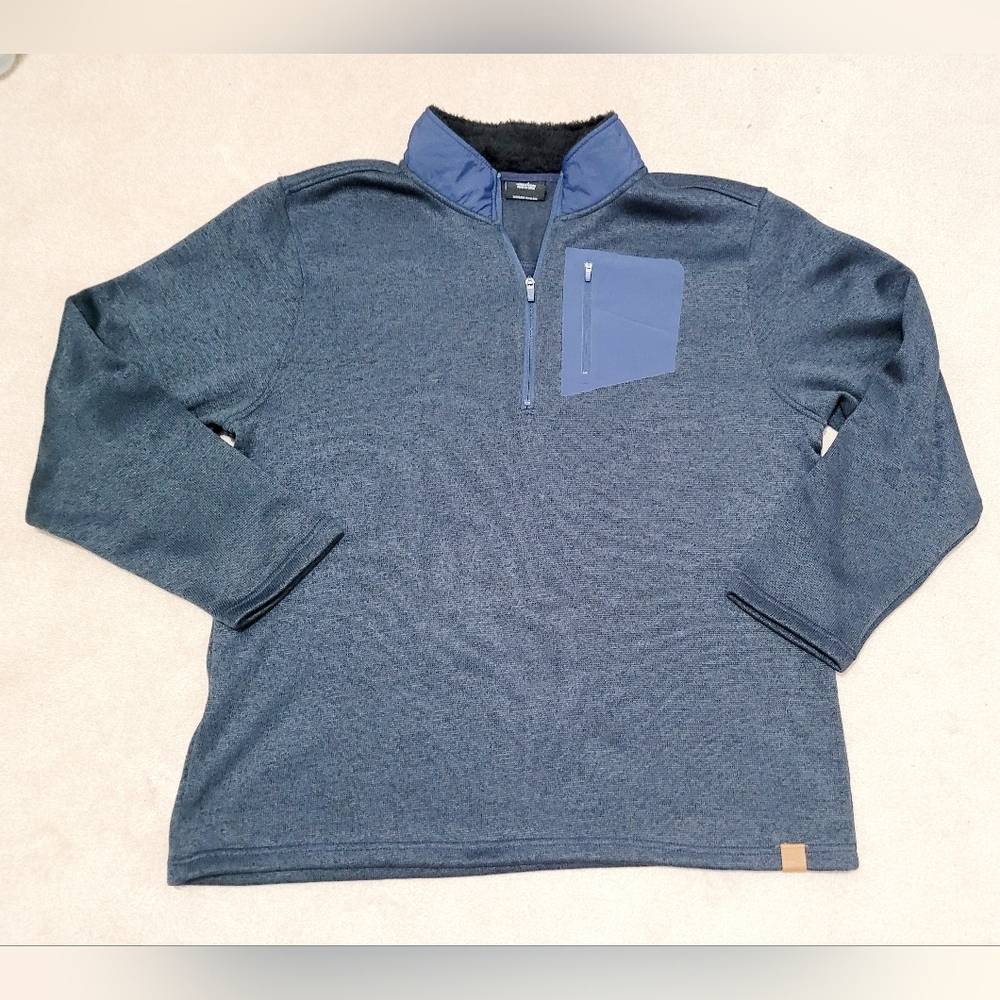 Mens Blue Old River Fleece Pullover Sweater 1/4 Zip Pocket Long Sleeve Size XXL